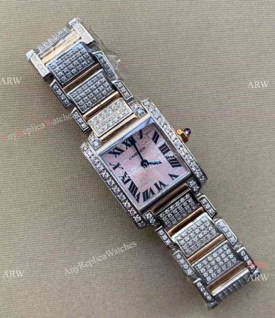 Best Copy Cartier Tank Francaise Pave Diamonds Watch Pink Dial Women